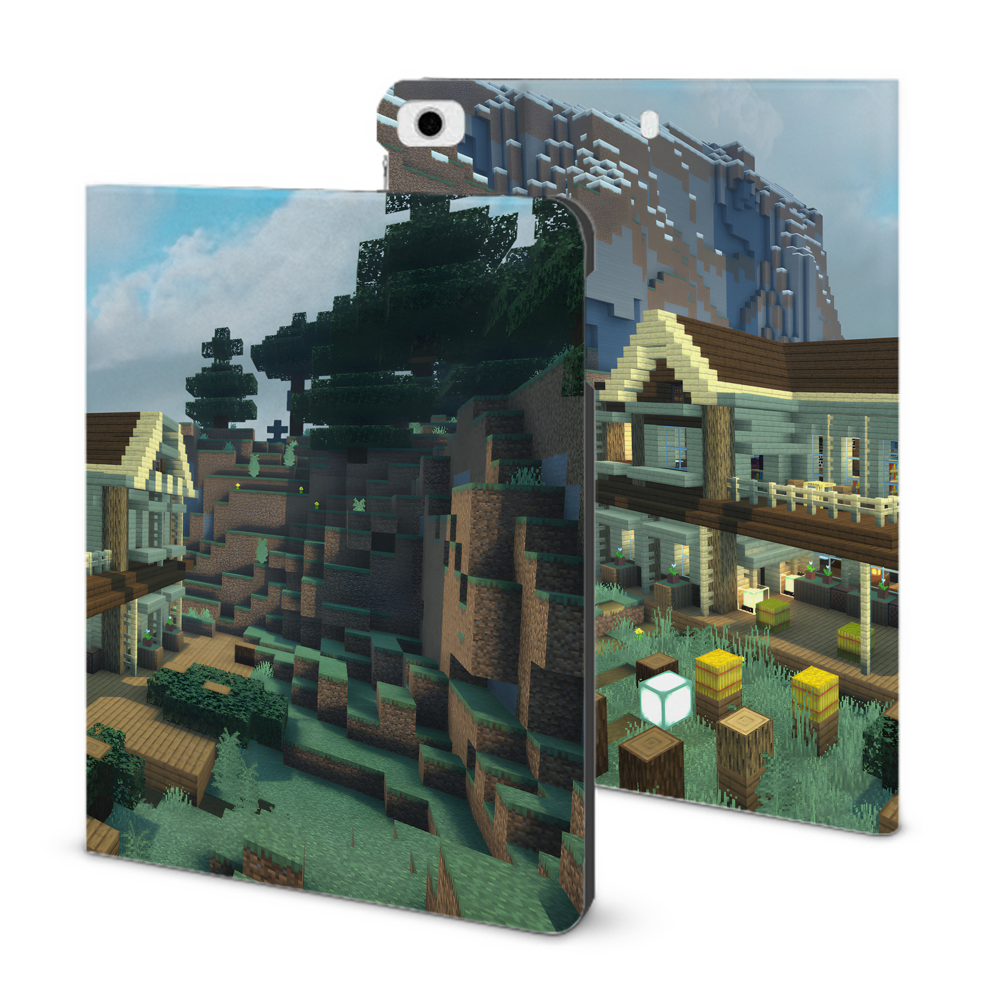 （画像用） マインクラフト ブロックの世界 Minecraft MC Block world IPad ケース ブック型 PUレザー TPU 耐衝撃 軽量 薄型 ペン収納なし 全面保護 IPad 各モデル対応